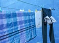 This is a picture of a clothesline with clothes dried on it