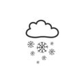 A picture of a cloud with snowflakes. A symbol of the weather. Vector drawing by hand in the style of a doodle.