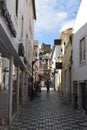 Cobblestone street in Nazare Portugal