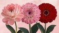 picture of a collection of three flower on a white background. generative ai