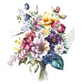 Color drawing a bouquet of flowers roses, lilies, and daisies background Royalty Free Stock Photo