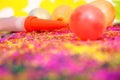 Picture of colorful balloons and pichkari for holi fun