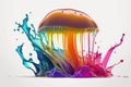 Colorful Jelly Liquid Splashing Upwards on White Background