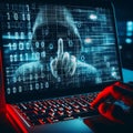 Concept of Cyber security threat and attack, hacker hand in computer monitor Royalty Free Stock Photo