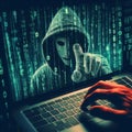 Concept of Cyber security threat and attack, hacker hand in computer monitor Royalty Free Stock Photo