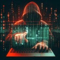 Concept of Cyber security threat and attack, hacker hand in computer monitor Royalty Free Stock Photo