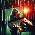 Concept of Cyber security threat and attack, hacker hand in computer monitor