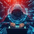 Concept of Cyber security threat and attack, hacker hand in computer monitor Royalty Free Stock Photo