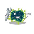 A picture of cool mechanic beta coronavirus cartoon character design