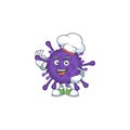 A picture of coronavirinae cartoon character wearing white chef hat