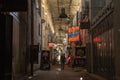 Street of the Isfahan bazar in the evening in a covered alley of the market. Symbol of the Persian architecture