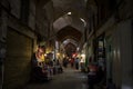 Street of the Isfahan bazar in the evening in a covered alley of the market. Symbol of the Persian architecture