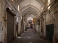 Street of the Yazd Khan bazar in the afternoon, empty and deserted, in a covered alley of the market.