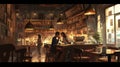 Picture a cozy coffee shop scene where a loving couple sits at a sunlit table
