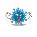 A picture of crazy face microscopic corona virus mascot design style