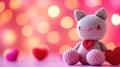 A Picture of a Crocheted Cute Cat, Ai Generated