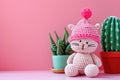 A Picture of a Crocheted Cute Cat, Ai Generated