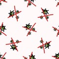 Picture of crossed out corona virus seamless pattern background. Fight , defeat, beat viral spread quarantine of covid 19.