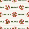 Picture of crossed out sars cov 2 text seamless pattern background. Fight , defeat, viral spread quarantine of corona