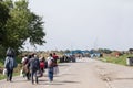 Refugees gathering in front of the Serbia-Croatia border crossing of Sid Tovarnik