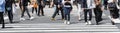 crowds of people crossing a city street on the zebra crossing in Tokyo, Japan Royalty Free Stock Photo