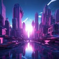 picture of 3d render of a sci fi modern futurist city illustration generative AI Royalty Free Stock Photo