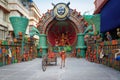 Picture of decorated Durga Puja pandal, Durga Puja is biggest religious festival of Hinduism. Shot at colored light, in Kolkata, Royalty Free Stock Photo