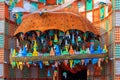 Picture of decorated Durga Puja pandal, Durga Puja is biggest religious festival of Hinduism. Shot at colored light, in Kolkata, Royalty Free Stock Photo