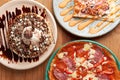 picture of delicious crepe, chocolate waffle and pizza Royalty Free Stock Photo