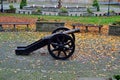 Autumn castle park with exhibited historical cannon, Cieszyn, Poland Royalty Free Stock Photo