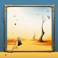 a picture of a desert scene with a broken frame