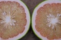 Picture details of juice vesicles and seeds in pomelo cross section