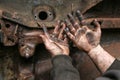 A picture of dirty hands of a man