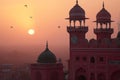 A picture of the dome and a clock tower in a Mosque at sunset or sunrise, the tallest clock tower Royalty Free Stock Photo