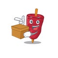 An picture of doner kebab cartoon design concept holding a box