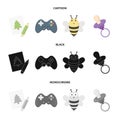 Picture, dzhostik, bee, nipple.Toys set collection icons in cartoon,black,monochrome style vector symbol stock