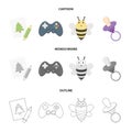 Picture, dzhostik, bee, nipple.Toys set collection icons in cartoon,outline,monochrome style vector symbol stock