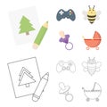 Picture, dzhostik, bee, nipple.Toys set collection icons in cartoon,outline style vector symbol stock illustration web.