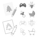 Picture, dzhostik, bee, nipple.Toys set collection icons in outline,monochrome style vector symbol stock illustration