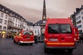 Selective blur on Bonner Feuerwehr emergency van on a square of the center. it\'s a unit of Bonn