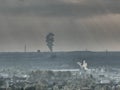 Picture in the expronistic style, view to the horizon in a westerly direction from the top of the Tippelsberg an dump in the city