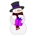 807 snowman, picture of a fairy snowman with a gift, vector illustration, isolate on a white background