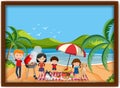 A picture of family picnic at the beach in a frame Royalty Free Stock Photo