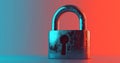 The picture features a padlock, identifiable by the blue light located on its upper surface, against a plain and unpatterned Royalty Free Stock Photo