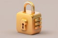 Golden padlock isolated on grey background