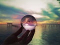 Lensball Picture of River and Sunset