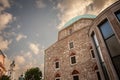 Panorama of the Downtown Candlemas Church of the Blessed Virgin Mary, formerly Mosque of Pasha Qasim, in downtown Pecs, Hungary.