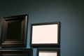 Picture frame isolate on the underexpose blue wall Royalty Free Stock Photo