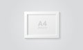 Picture frame isolated on a wall. White color. Realistic modern template. A4 horizontal format. Mock up for pictures or photo.