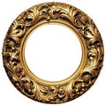 Antique carved gilded frame isolated on transparent background. Vintage golden rectangle frame for photo